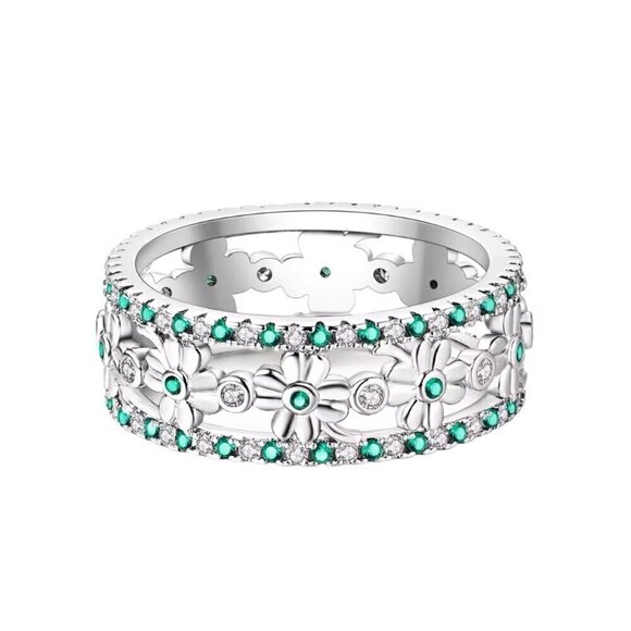 NWT Four Leaf Clover Band Ring S925 Sterling Silver Green Clear Zircon Sz. 7 - Picture 8 of 10